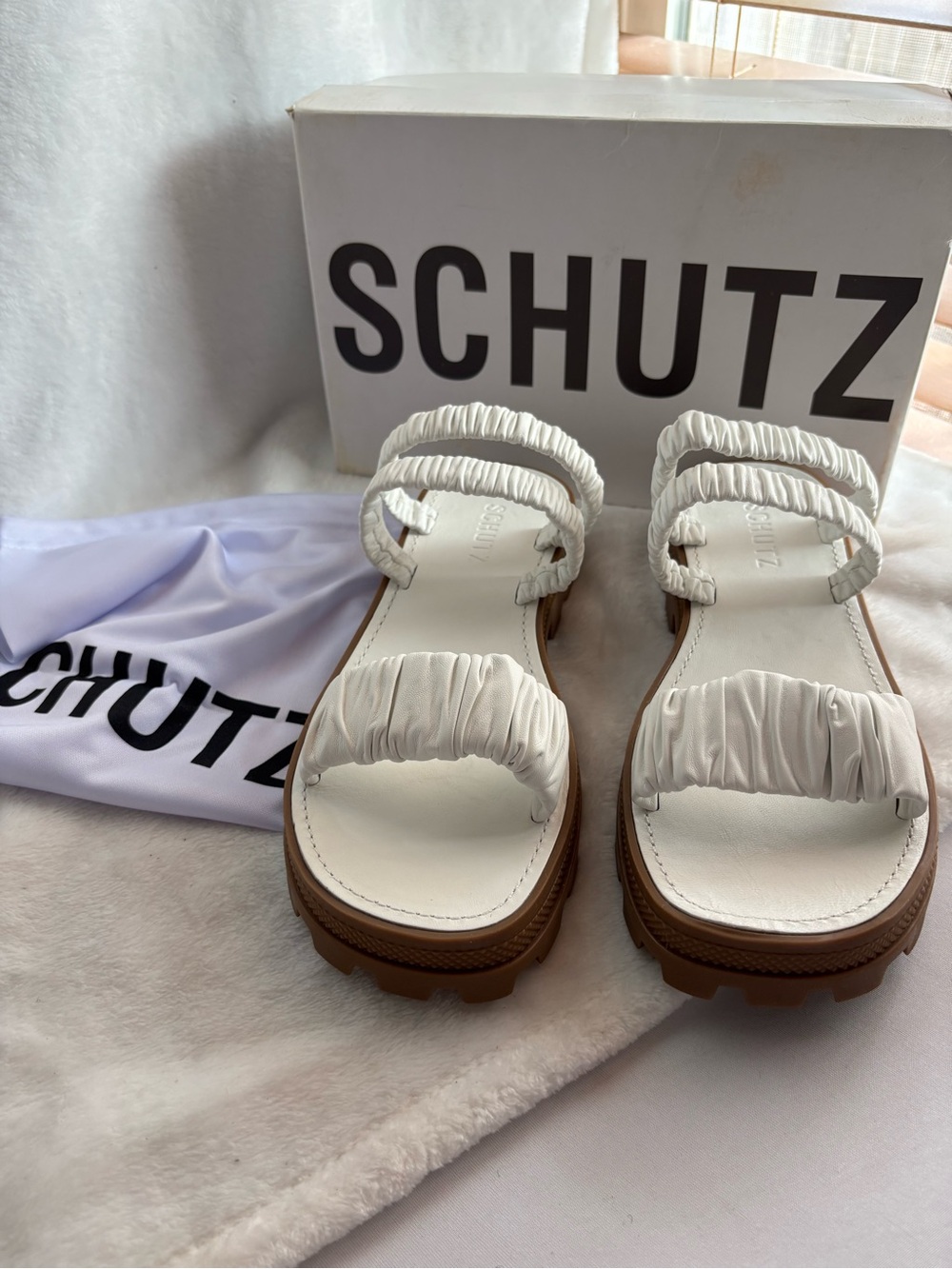 Schutz Lirah Sporty Leather Slide Sandals White Size 8.5